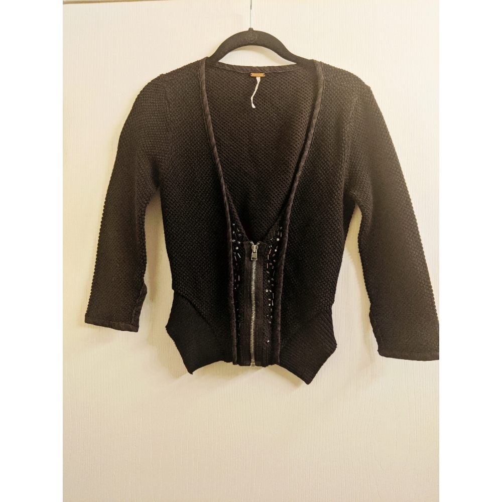 Free People Dark Brown 1/2 Zip Sweater